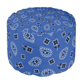 Blue & Black Paisley Pouf Rund Puff