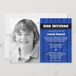 Blue Black Rand Photo Pub Mitzvah-inbjudan Inbjudningar