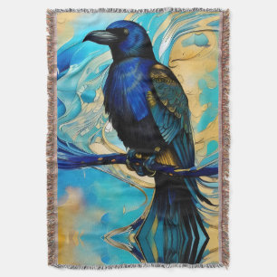 Blue Black Raven, Blue and guld abstrakt Filt
