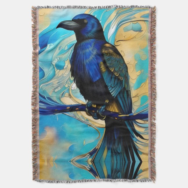 Blue Black Raven, Blue and guld abstrakt Filt (Framsidan Vertikal)