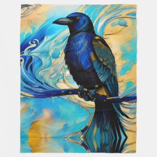 Blue Black Raven, Blue and guld abstrakt Fleecefilt