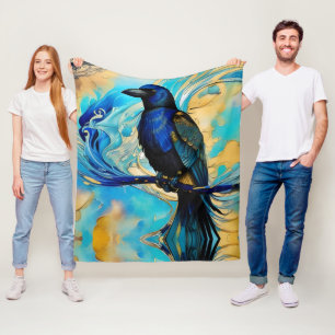 Blue Black Raven, Blue and guld abstrakt Fleecefilt