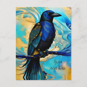 Blue Black Raven, Blue and guld abstrakt Vykort