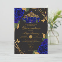 Blue Black Ro Tiara Guld Glitter Quinceañera