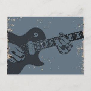 Blue & Black Rustic Guitar Player Vykort