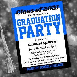 Blue Black School Colors Graduation Invitation Meddelande Vykort