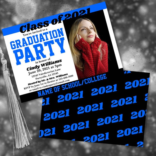 Blue Black School Colors Photo Graduation Inbjudningar (Skapare uppladdad)