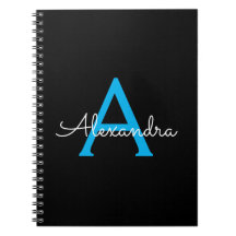 Blue Black Script Girly Monogram Namn