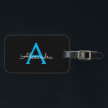 Blue Black Script Girly Monogram Namn Bagagebricka<br><div class="desc">Svart och blått Monogram Lägg till din egen Märkre för Namn-skript Bag märkrn gör perfekten söt 16-årsdag,  bröllop,  möhippa,  babydusch eller bachelorette-fest för någon som dekorerar hennes rum i stil.</div>