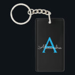 Blue Black Script Girly Monogram Namn Nyckelring<br><div class="desc">Nyckelkedjan Svart och blå Enkel skript,  Monogram Namn. Det gör perfekten söt 16-årsjubileum,  bröllop,  möhippa,  årsdag,  babydusch eller bachelorette-fest för någon som glam lyxen och chic stilar i kärlek.</div>
