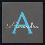 Blue Black Script Girly Monogram Namn Stenunderlägg<br><div class="desc">Svart och blå Enkelt skript,  Monogram Namn Stone Tile. Det gör perfekt studenten,  söt 16-årsdag,  bröllop,  möhippa,  årsdag,  babydusch eller bachelorette-fest till någon som kärlek glam lyx och chic stilar.</div>