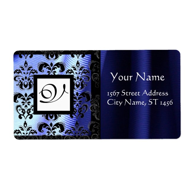 BLUE BLACK SILKE DAMASK, SQUARE MONOGRAM FRAKTSEDEL (Framsidan)