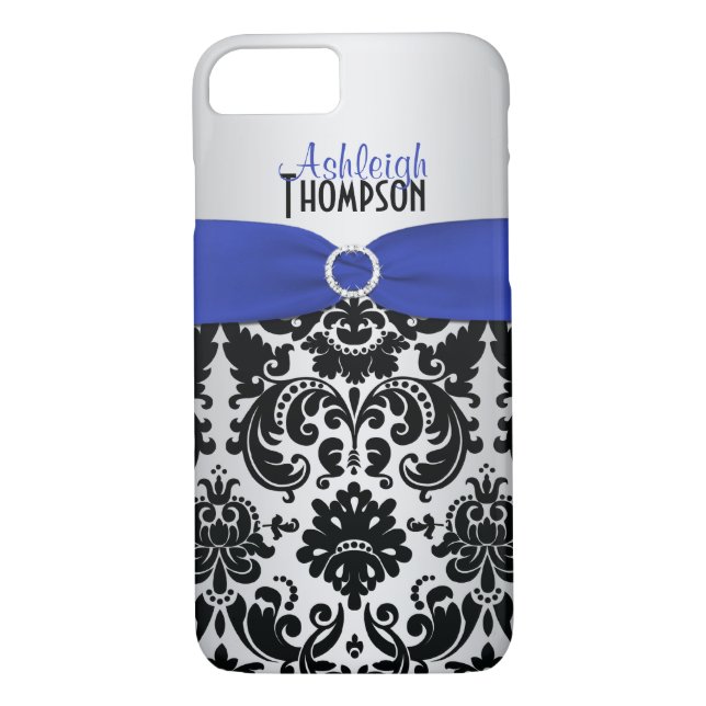 Blue, Black, Silver Damask iPhone 7 Fodral Case-Mate iPhone Skal (Baksida)
