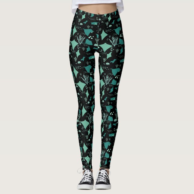 Blue Black Stingray Manta Ray Ocean ThBäste Leggings (Framsida)