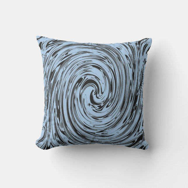 Blue Black Swirls Abstrakt Mönster Snyggt Gift Kudde (Framsida)