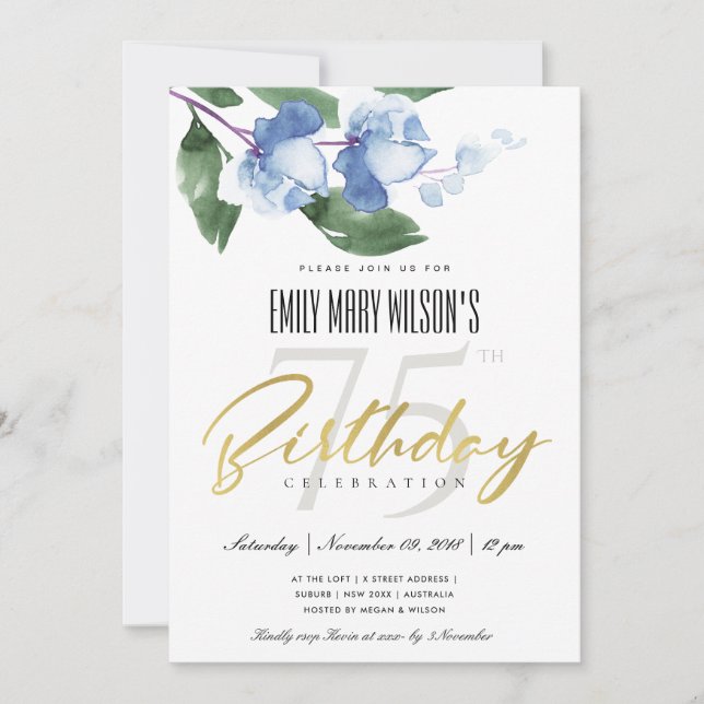 BLUE BLÄCK TVÄTTAR VATTENFÄRGBLOMMIGT VARJE ÅLDER  INBJUDNINGAR (Framsida)