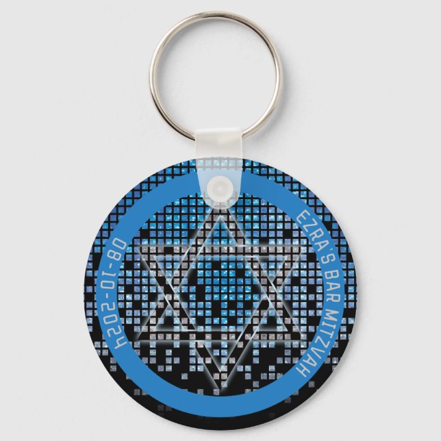 Blue Black Video Gamer Pub Mitzvah Nyckelring (Framsida)