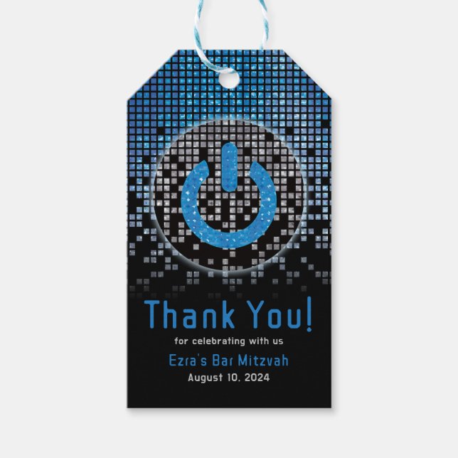 Blue Black Video Gamer Pub Mitzvah Presentetikett (Framsidan)