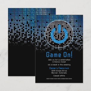 Blue Black Video Gamer Pub Mitzvah Tilläggskort