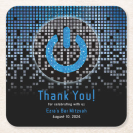 Blue Black Video Gamer Pub Mitzvah Underlägg Papper Kvadrat