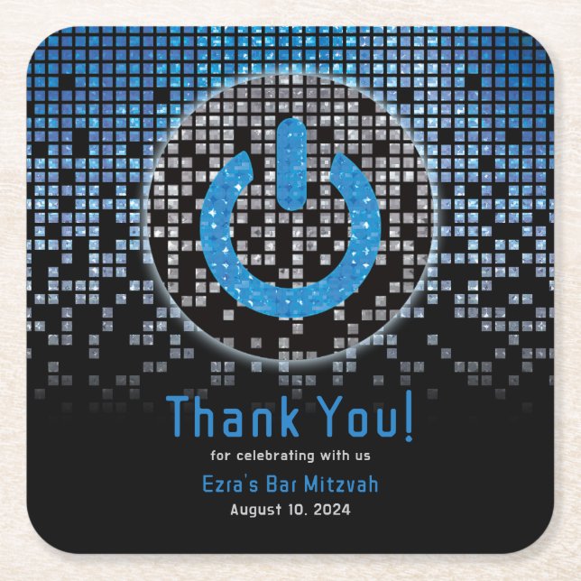Blue Black Video Gamer Pub Mitzvah Underlägg Papper Kvadrat (Framsidan)