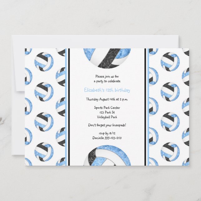 Blue Black volleyball-födelsedagsteam, sport party Inbjudningar (Framsida)