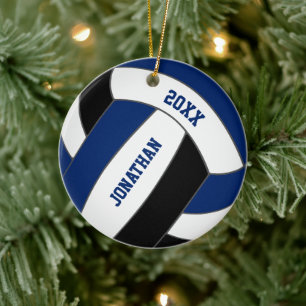 Blue Black volleyball Team färg personlig Julgransprydnad Keramik