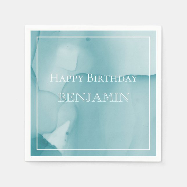 Blue Bläck Watercolor Grattis på födelsedagen Pappersservett (Framsidan)