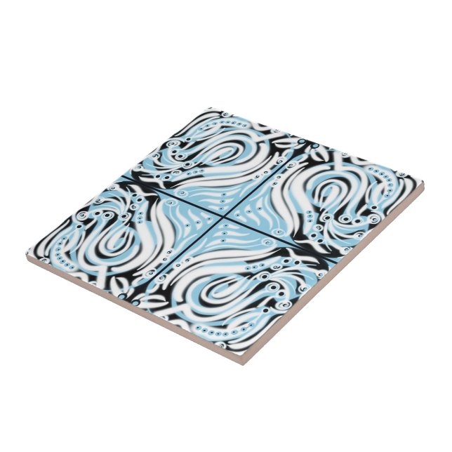 Blue Black White Curvy Abstrakt Mönster Kakelplatta (Sidan)