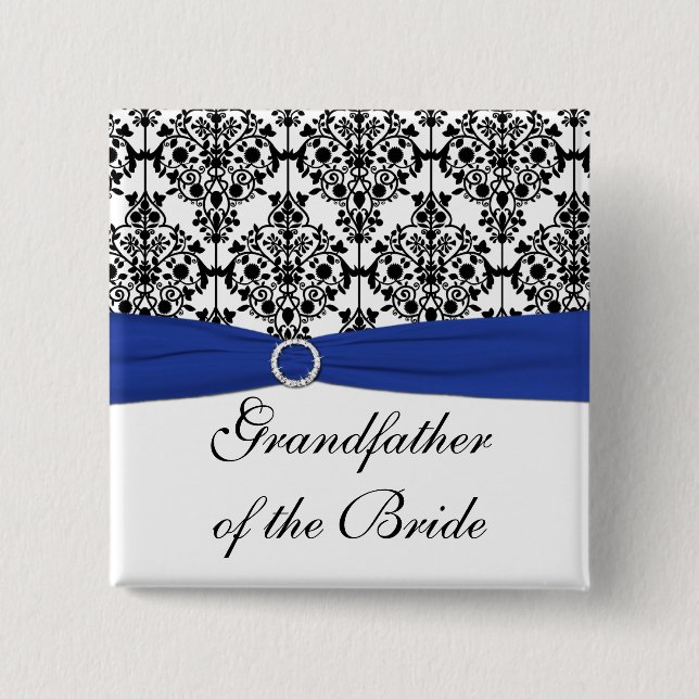 Blue Black White Damask Grandfather of the Bride Knapp (Framsida)