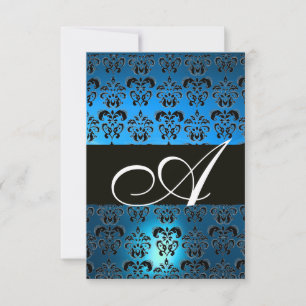 BLUE BLACK WHITE DAMASK MONOGRAM INBJUDNINGAR
