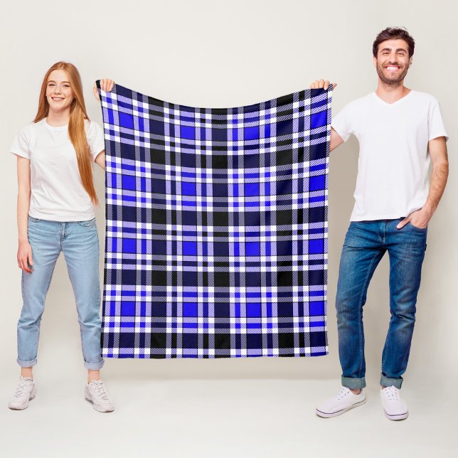 Blue Black White Flannel Tartan Pattern Design  Fleecefilt (Skapare uppladdad)