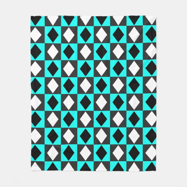 Blue Black White Geometric Rhombus Diamond Fleecefilt (Framsidan)