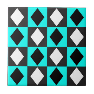 Blue Black White Geometric Rhombus Diamond Kakelplatta