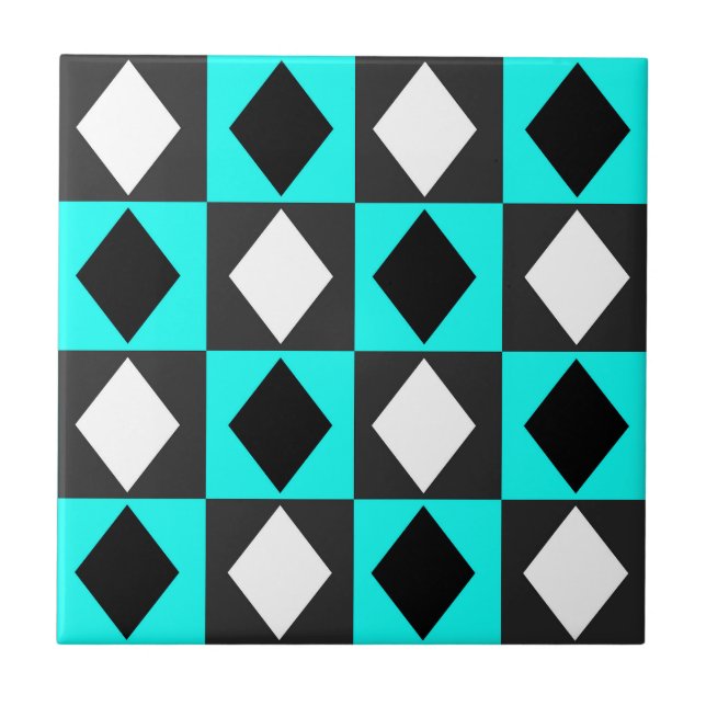 Blue Black White Geometric Rhombus Diamond Kakelplatta (Framsidan)