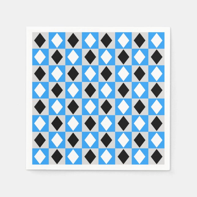Blue Black White Geometric Rhombus Diamond Pappersservett (Framsidan)