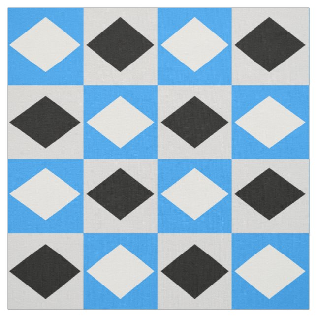 Blue Black White Geometric Rhombus Diamond Tyg (Provkarta)