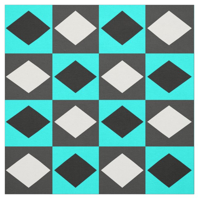 Blue Black White Geometric Rhombus Diamond Tyg (Provkarta)