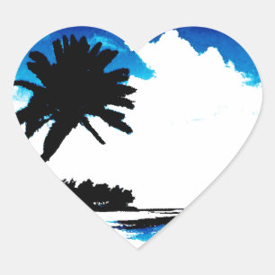 Blue Black White handflatan Träd Silhouette Hjärtformat Klistermärke
