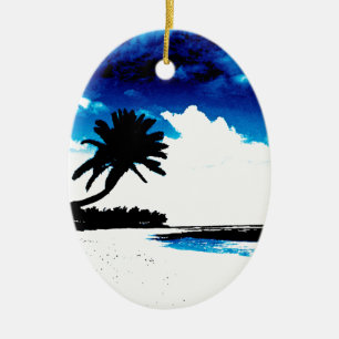 Blue Black White handflatan Träd Silhouette Julgransprydnad Keramik