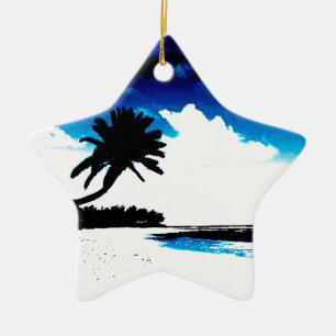 Blue Black White handflatan Träd Silhouette Julgransprydnad Keramik