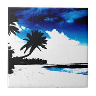 Blue Black White handflatan Träd Silhouette Kakelplatta