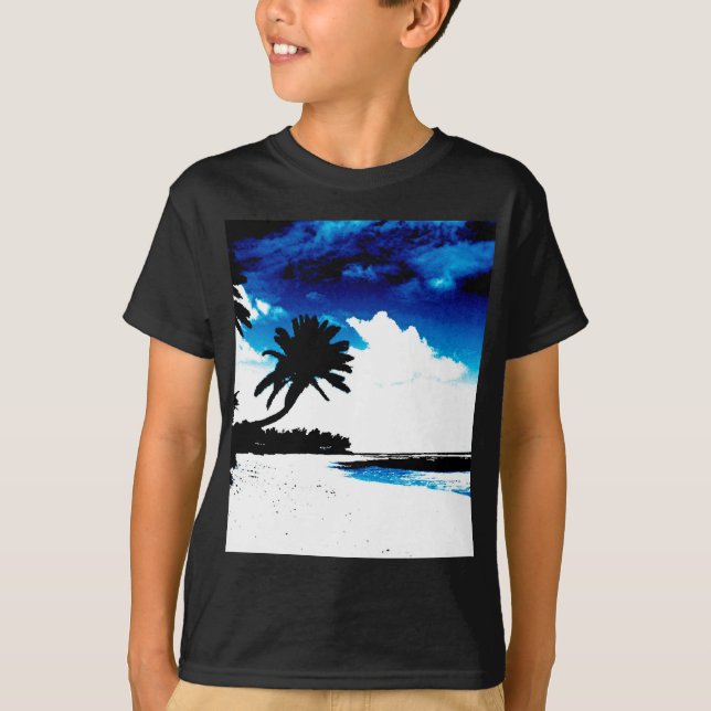 Blue Black White handflatan Träd Silhouette T-shirt (Framsida)