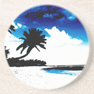 Blue Black White handflatan Träd Silhouette Underlägg Sandsten