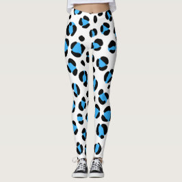 Blue Black White Leopard Animal Skriv ut Leggings