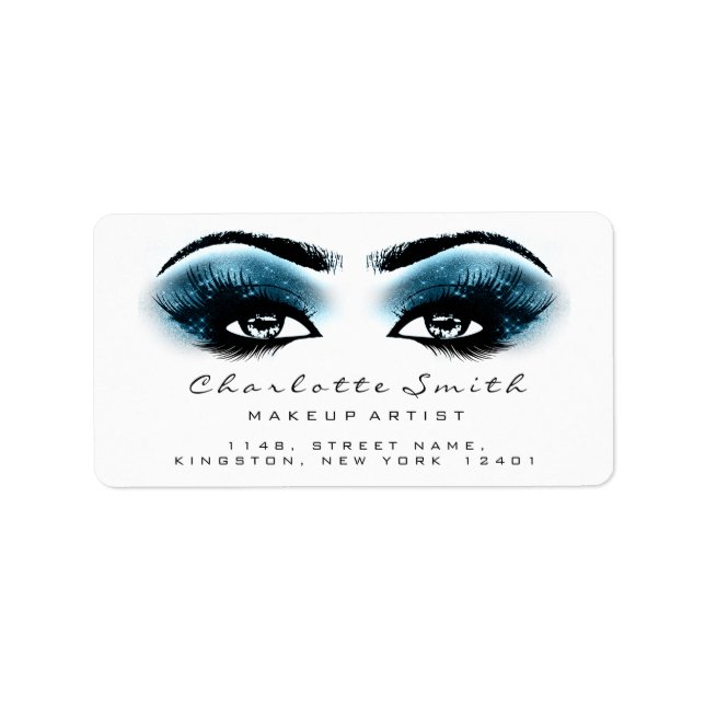 Blue Black White Makeup Lash Stylst Beauty OSA Adressetikett (Framsidan)