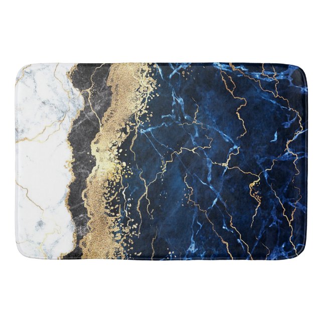 Blue Black White Marble Glam Badrumsmatta (Framsidan)