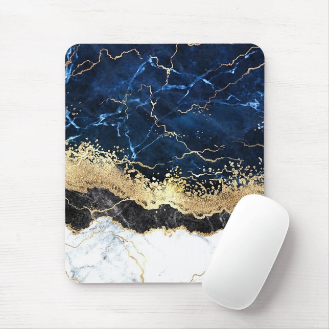 Blue Black White Marble Glam Musmatta (Med mus)