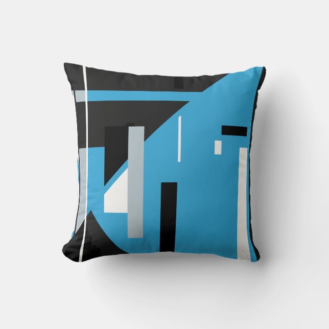 Blue Black White med Grått Geometric Abstrakt Art Kudde (Framsida)