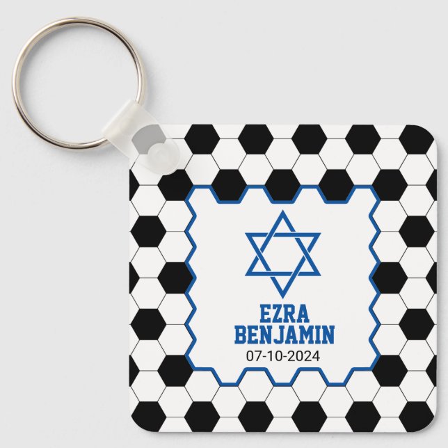 Blue Black White Ocer Ball Pub Mitzvah Nyckelring (Framsida)